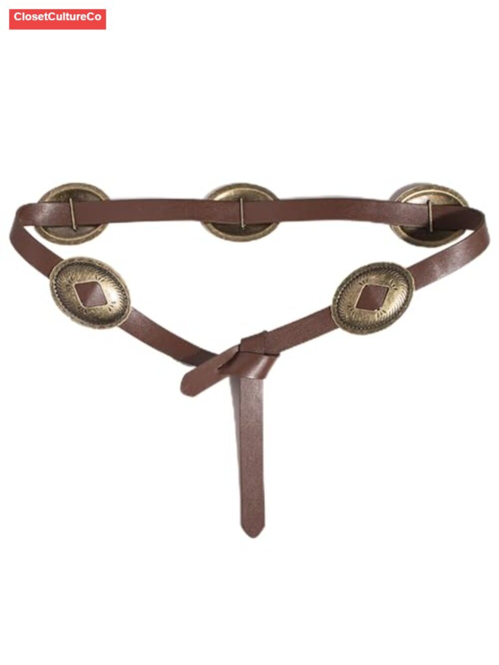 Faux Leather Viking Renaissance Belt Knotted Waist Wrap with Disc Concho Buckle